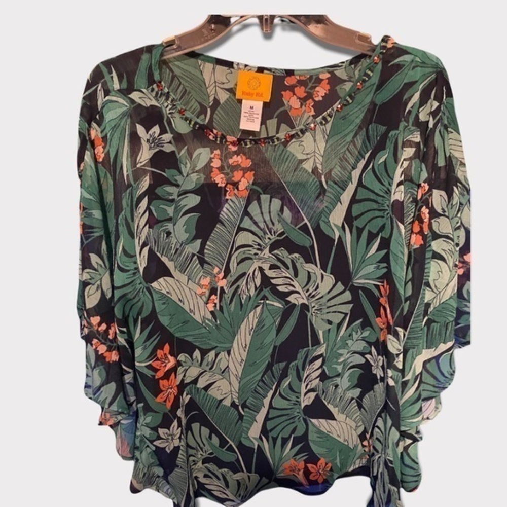 COPY - Ruby Rd. Sheer blouse with an attached black tank top underneath.